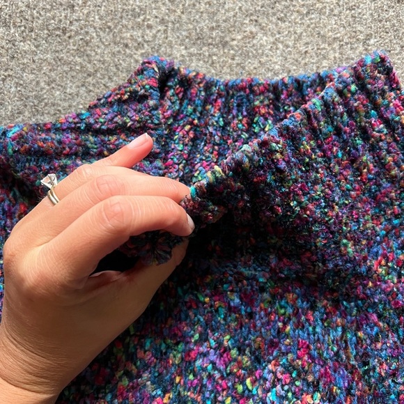 VTG 90s Express Tricot Multicolor Chenille Mock Neck Wool Blend Sweater Size Med - Picture 9 of 16
